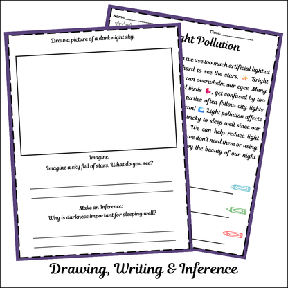 Light Pollution | Short Reading Comprehension Creative Worksheet