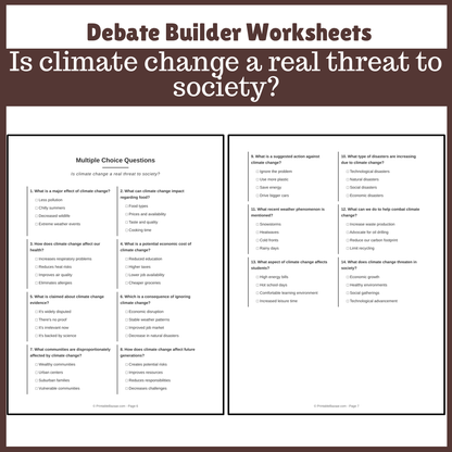 Is climate change a real threat to society? | Favour and Against Worksheet Printable Activity