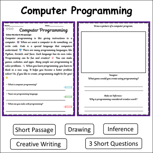 Computer Programming | Short Reading Comprehension Creative Worksheet
