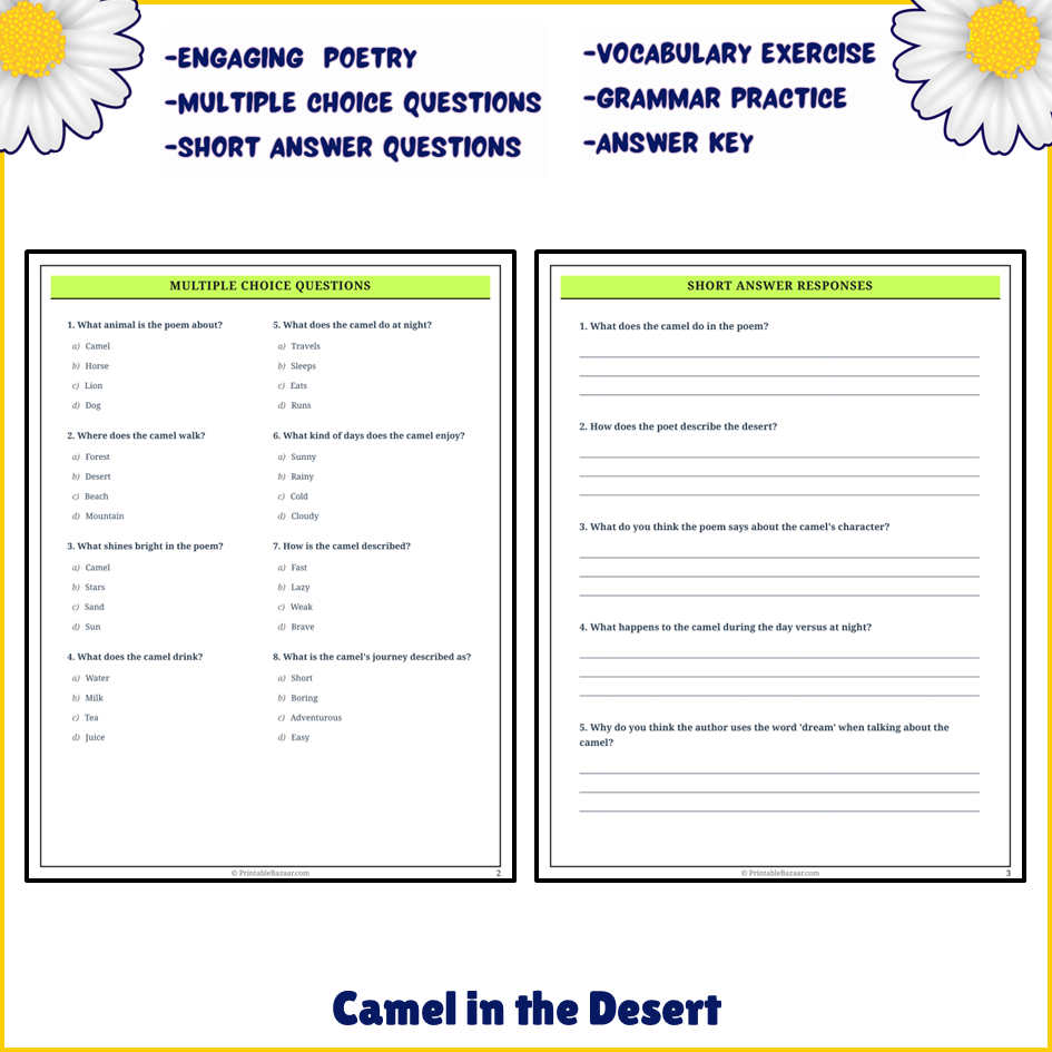 Camel in the Desert | Poem Grammar Worksheet Printable Activity