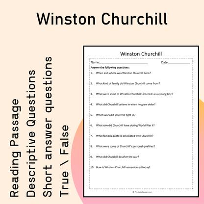 Winston Churchill | Reading Comprehension Passage Printable Activity