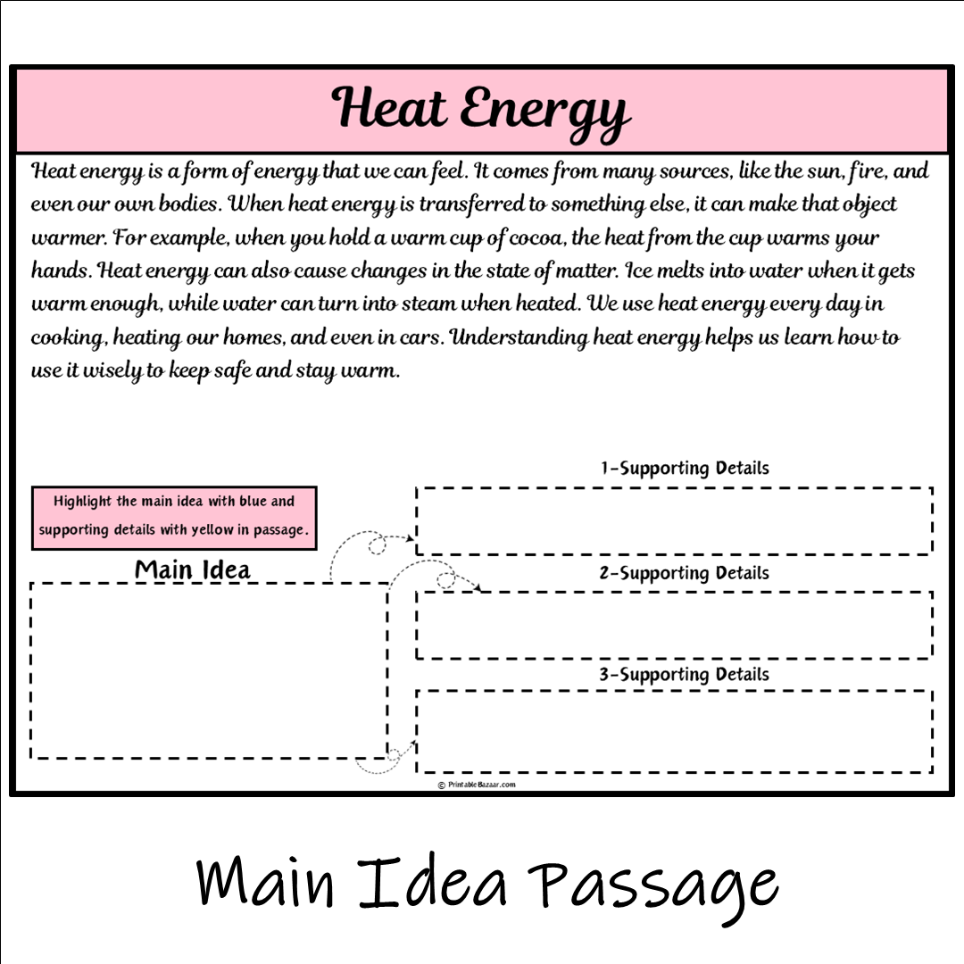 Heat Energy | Main Idea and Supporting Details Reading Passage and Questions