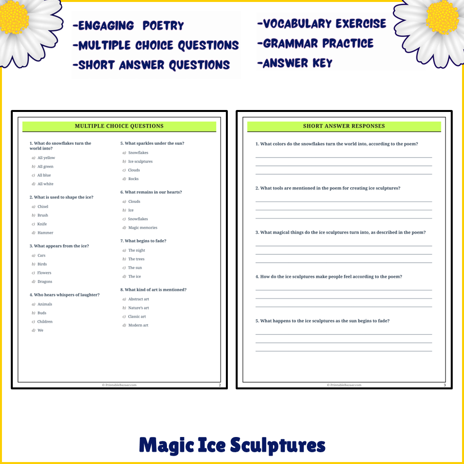 Magic Ice Sculptures | Poem Grammar Worksheet Printable Activity