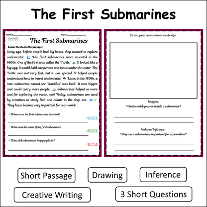 The First Submarines | Short Reading Comprehension Creative Worksheet