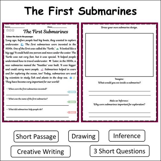 The First Submarines | Short Reading Comprehension Creative Worksheet