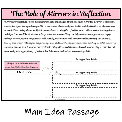 The Role of Mirrors in Reflection | Main Idea and Supporting Details Reading Passage and Questions