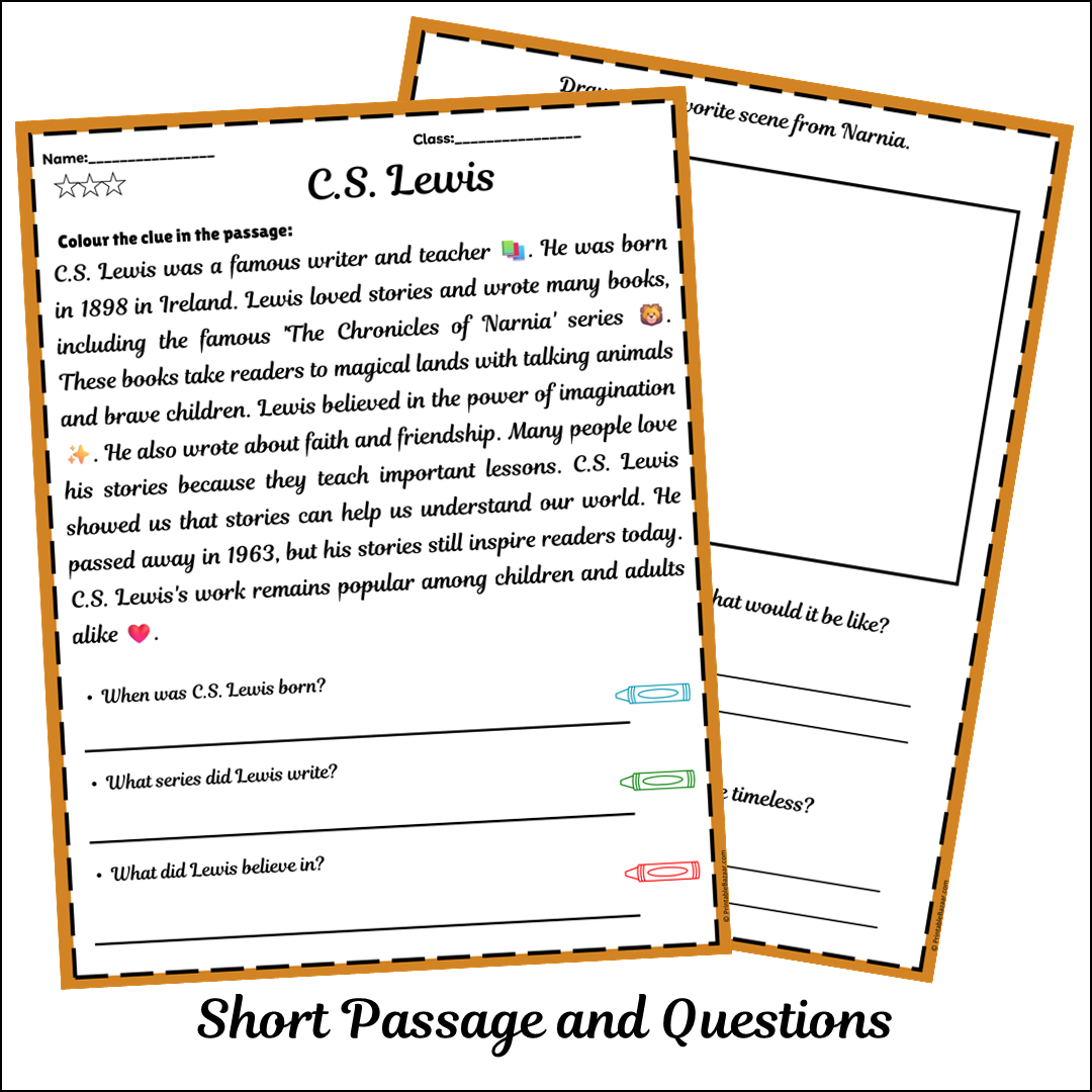 C.S. Lewis | Short Reading Comprehension Creative Worksheet