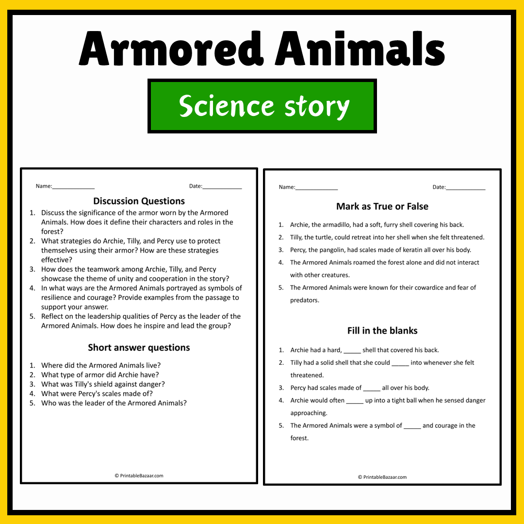 Armored Animals | Science Story Reading Comprehension Activity