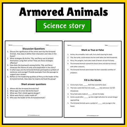 Armored Animals | Science Story Reading Comprehension Activity