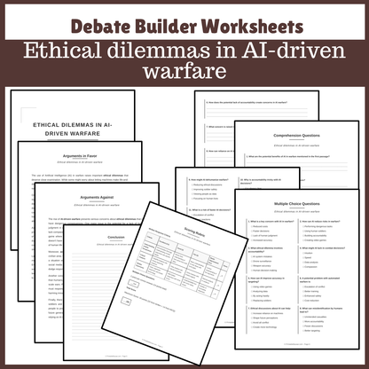 Ethical dilemmas in AI-driven warfare | Favour and Against Worksheet Printable Activity
