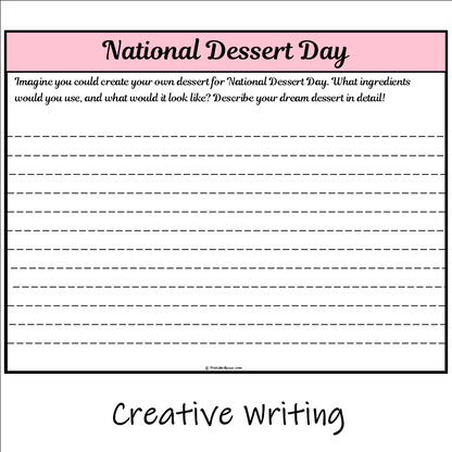 National Dessert Day | Main Idea and Supporting Details Reading Passage and Questions