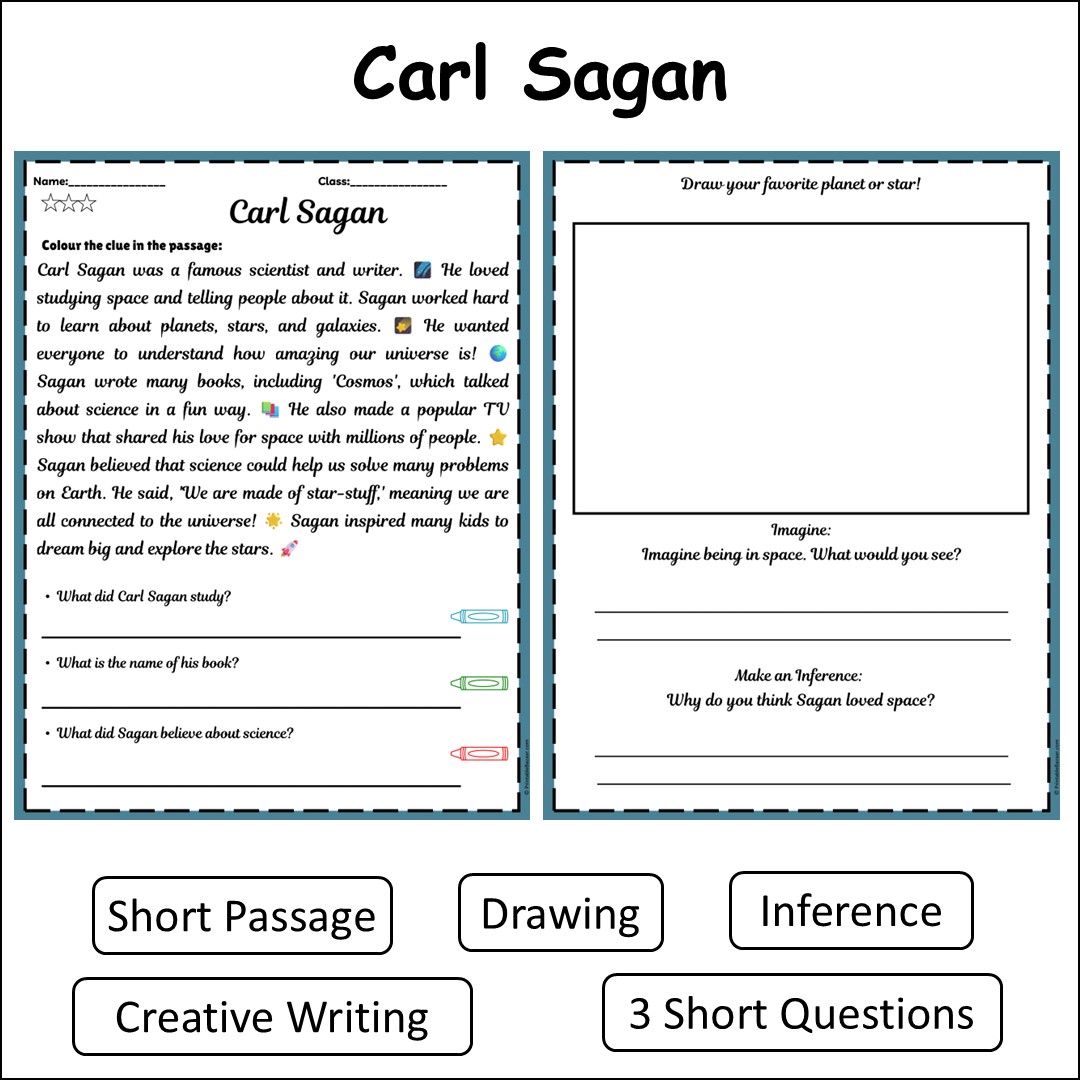 Carl Sagan | Short Reading Comprehension Creative Worksheet