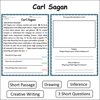 Carl Sagan | Short Reading Comprehension Creative Worksheet