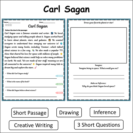 Carl Sagan | Short Reading Comprehension Creative Worksheet