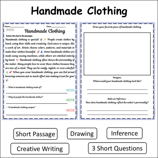 Handmade Clothing | Short Reading Comprehension Creative Worksheet