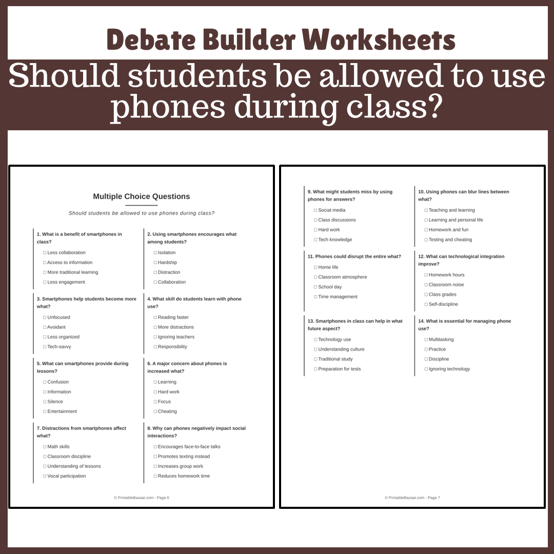 Should students be allowed to use phones during class? | Favour and Against Worksheet Printable Activity
