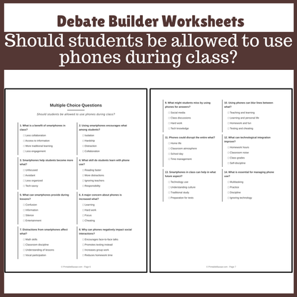 Should students be allowed to use phones during class? | Favour and Against Worksheet Printable Activity