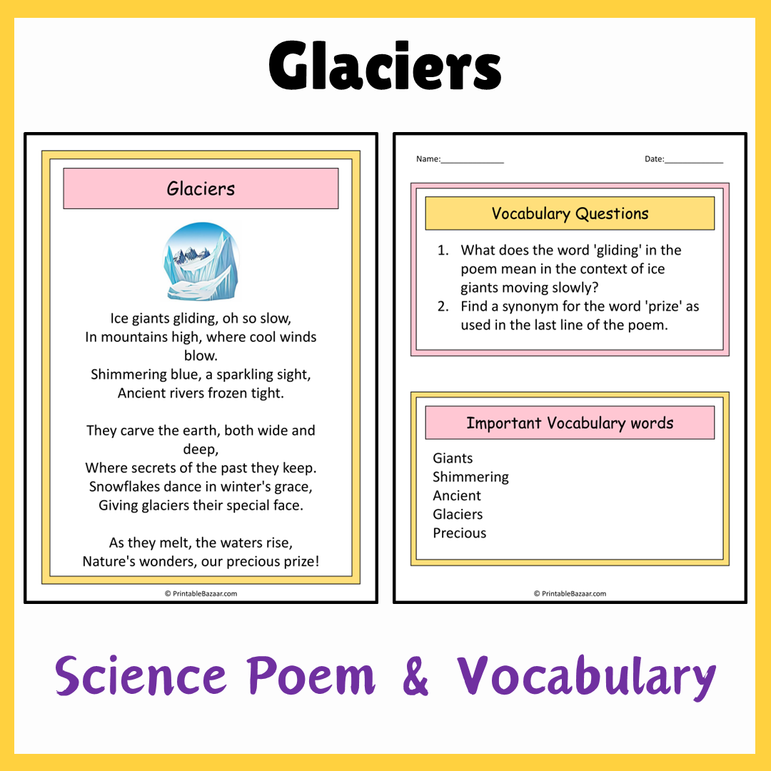 Glaciers | Science Poem Reading Comprehension Activity