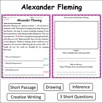 Alexander Fleming | Short Reading Comprehension Creative Worksheet