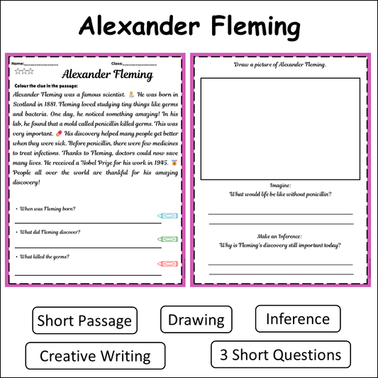 Alexander Fleming | Short Reading Comprehension Creative Worksheet