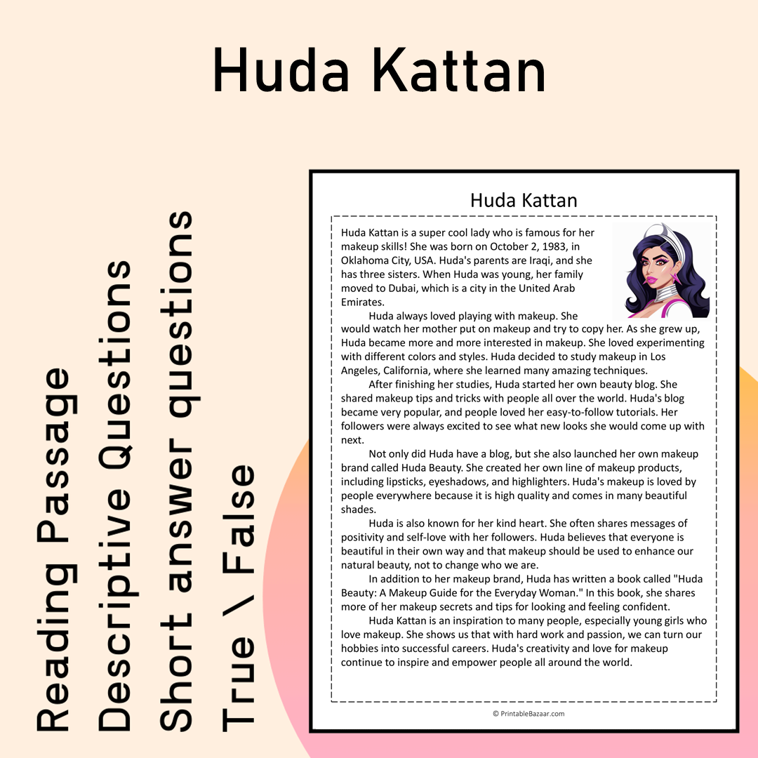 Huda Kattan | Reading Comprehension Passage Printable Activity