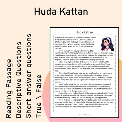 Huda Kattan | Reading Comprehension Passage Printable Activity