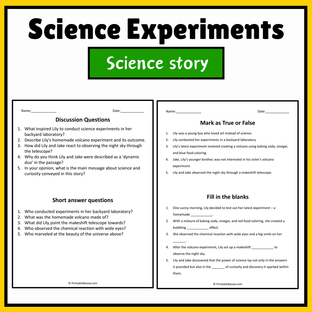 Science Experiments | Science Story Reading Comprehension Activity