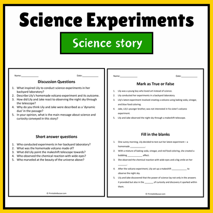 Science Experiments | Science Story Reading Comprehension Activity