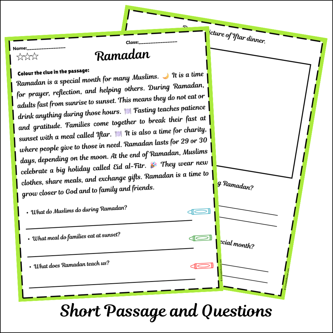 Ramadan | Short Reading Comprehension Creative Worksheet