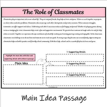 The Role of Classmates | Main Idea and Supporting Details Reading Passage and Questions