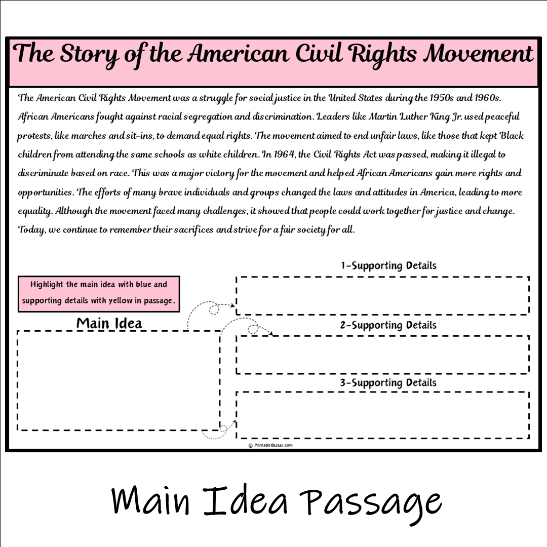 The Story of the American Civil Rights Movement | Main Idea and Supporting Details Reading Passage and Questions