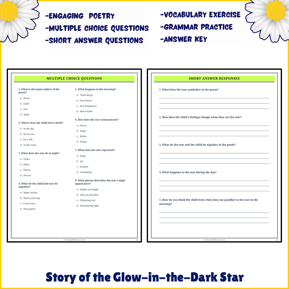 Story of the Glow-in-the-Dark Star | Poem Grammar Worksheet Printable Activity