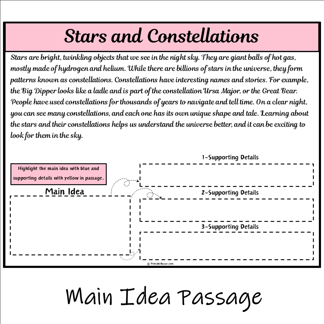 Stars and Constellations | Main Idea and Supporting Details Reading Passage and Questions