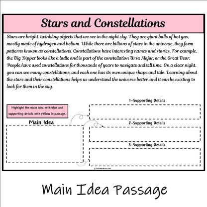 Stars and Constellations | Main Idea and Supporting Details Reading Passage and Questions