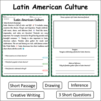 Latin American Culture | Short Reading Comprehension Creative Worksheet