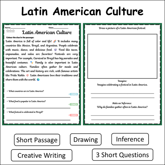Latin American Culture | Short Reading Comprehension Creative Worksheet