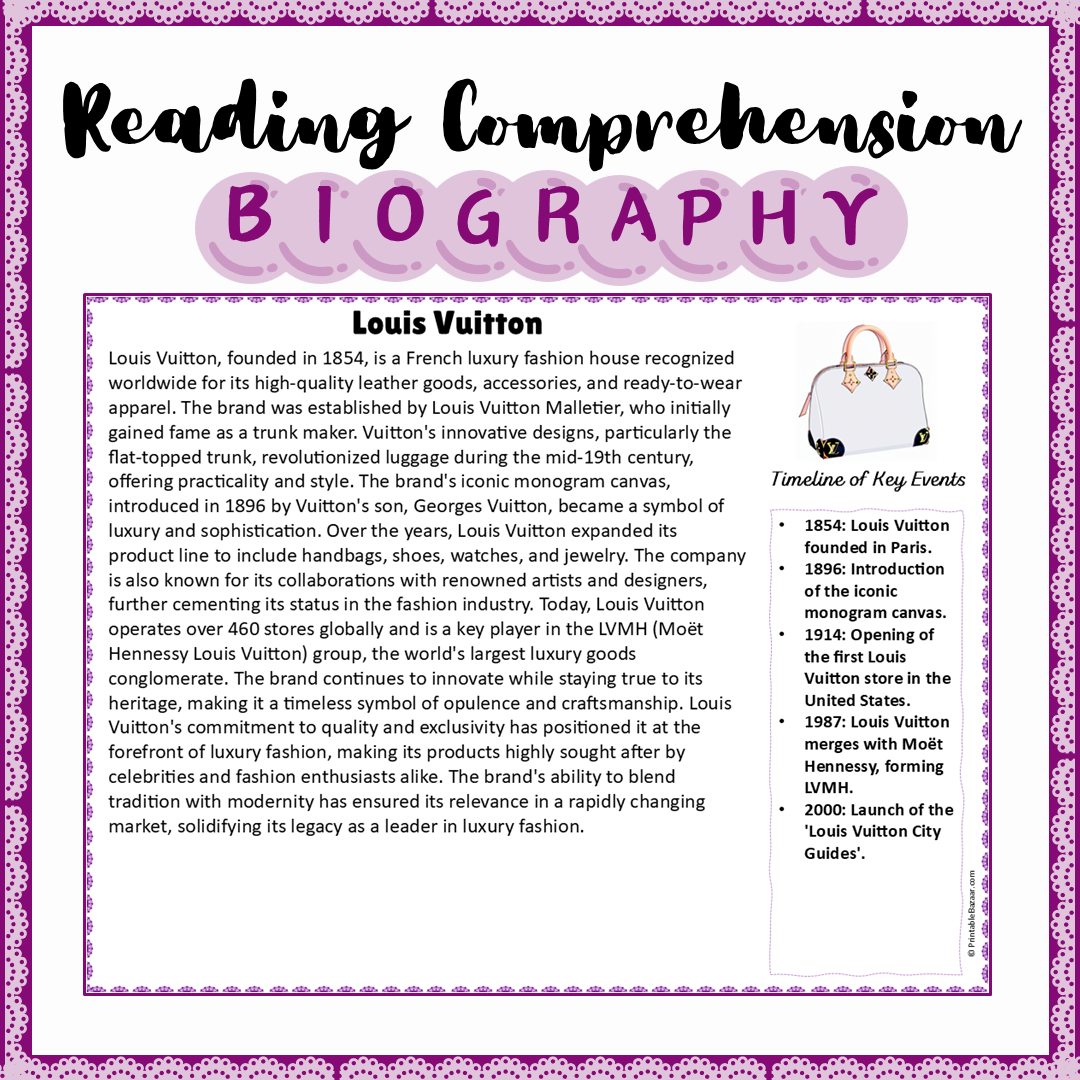 Louis Vuitton | Biography Reading Comprehension and Questions Worksheet