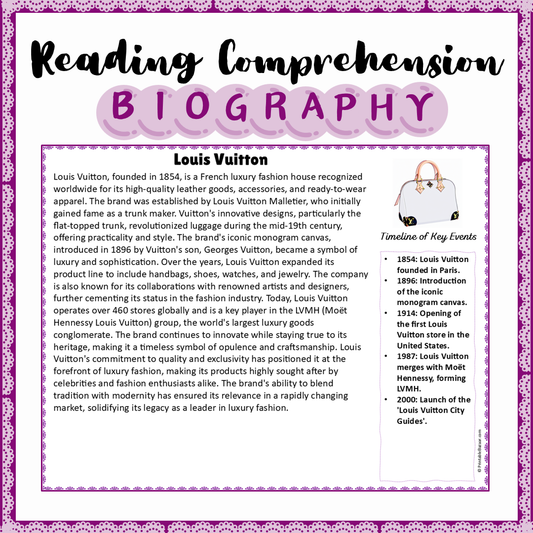 Louis Vuitton | Biography Reading Comprehension and Questions Worksheet
