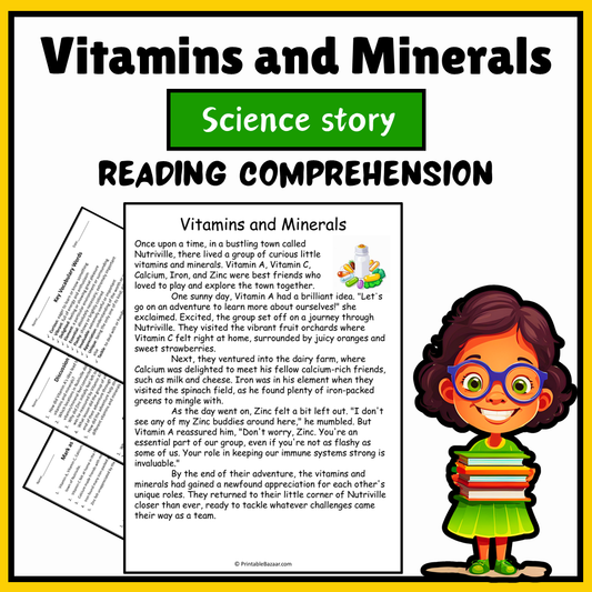 Vitamins and Minerals | Science Story Reading Comprehension Activity