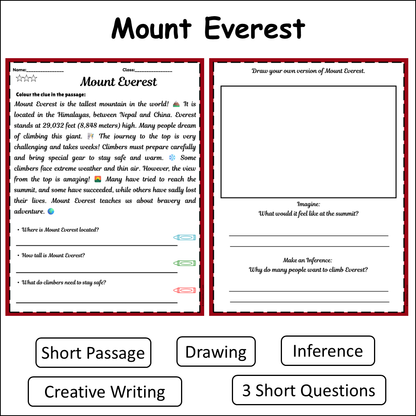 Mount Everest | Short Reading Comprehension Creative Worksheet