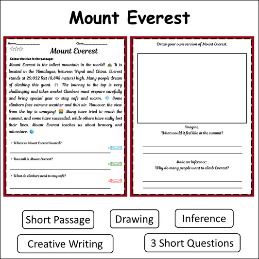 Mount Everest | Short Reading Comprehension Creative Worksheet