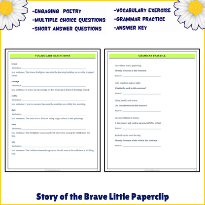 Story of the Brave Little Paperclip | Poem Grammar Worksheet Printable Activity