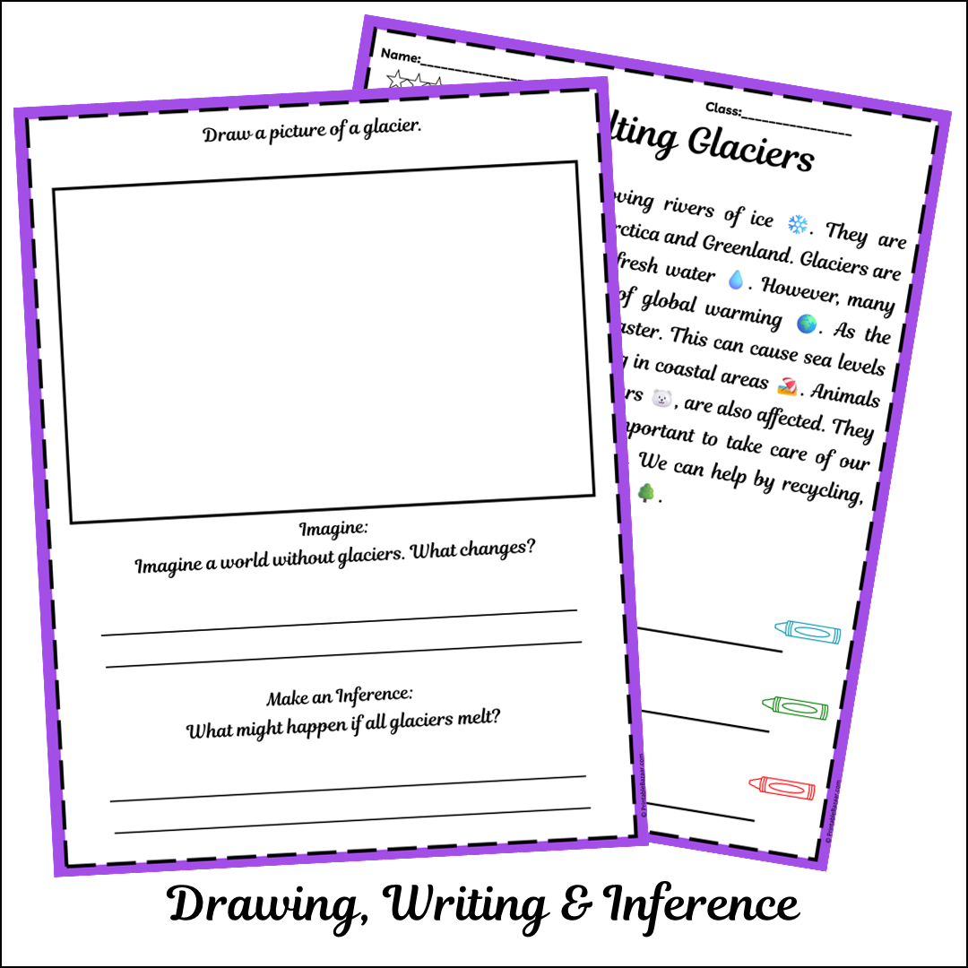 Melting Glaciers | Short Reading Comprehension Creative Worksheet