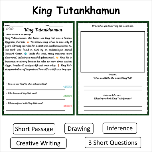 King Tutankhamun | Short Reading Comprehension Creative Worksheet