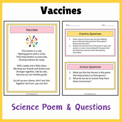 Vaccines | Science Poem Reading Comprehension Activity