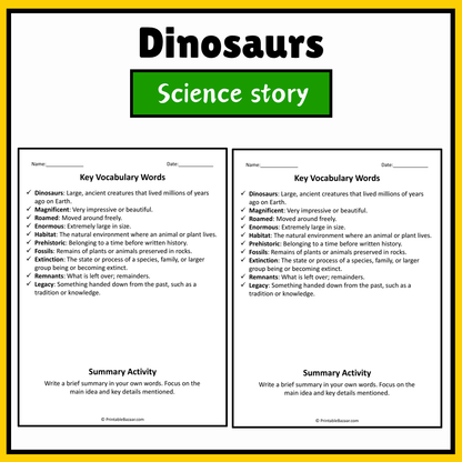 Dinosaurs | Science Story Reading Comprehension Activity