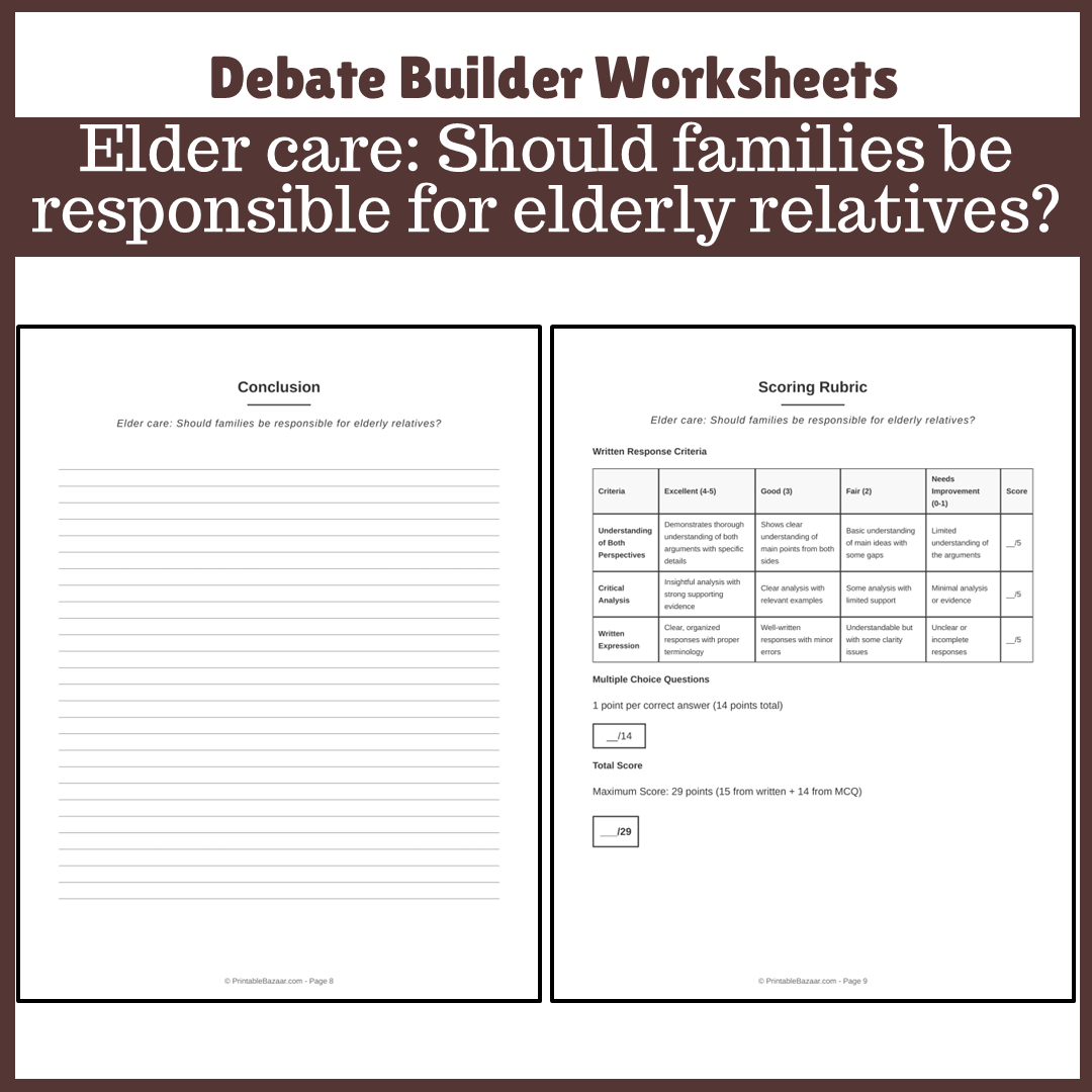 Elder care: Should families be responsible for elderly relatives? | Favour and Against Worksheet Printable Activity