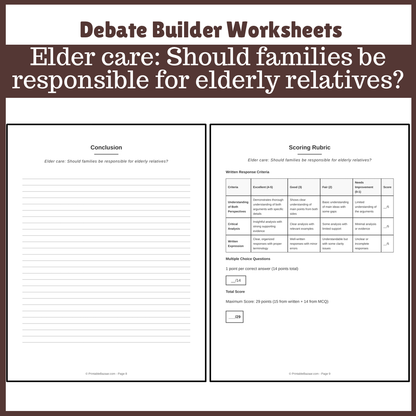 Elder care: Should families be responsible for elderly relatives? | Favour and Against Worksheet Printable Activity