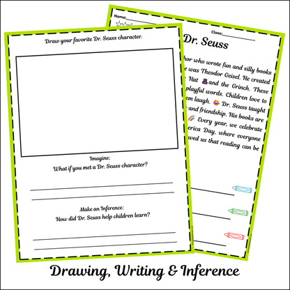 Dr. Seuss | Short Reading Comprehension Creative Worksheet