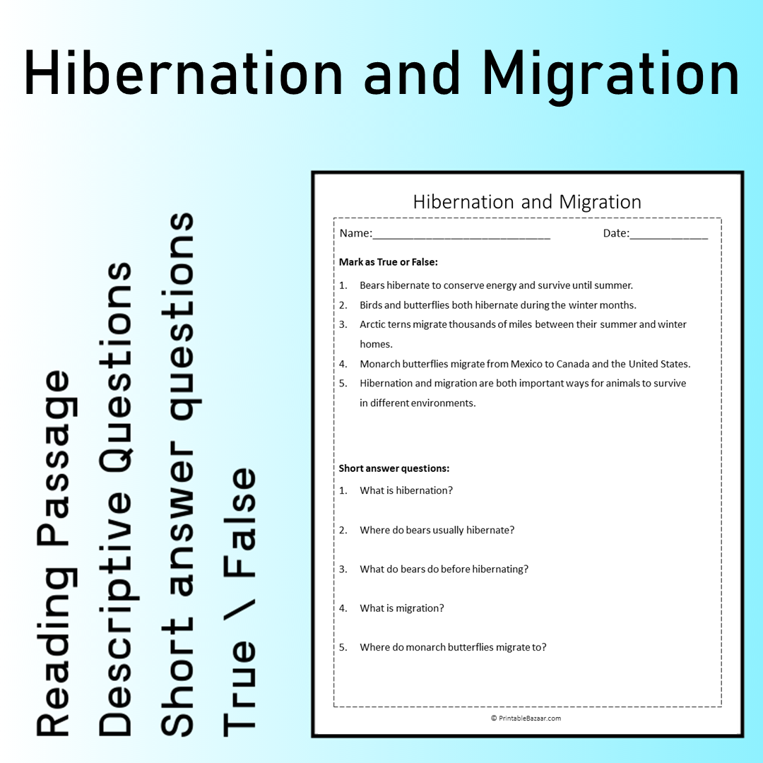 Hibernation and Migration | Reading Comprehension Passage Printable Worksheet
